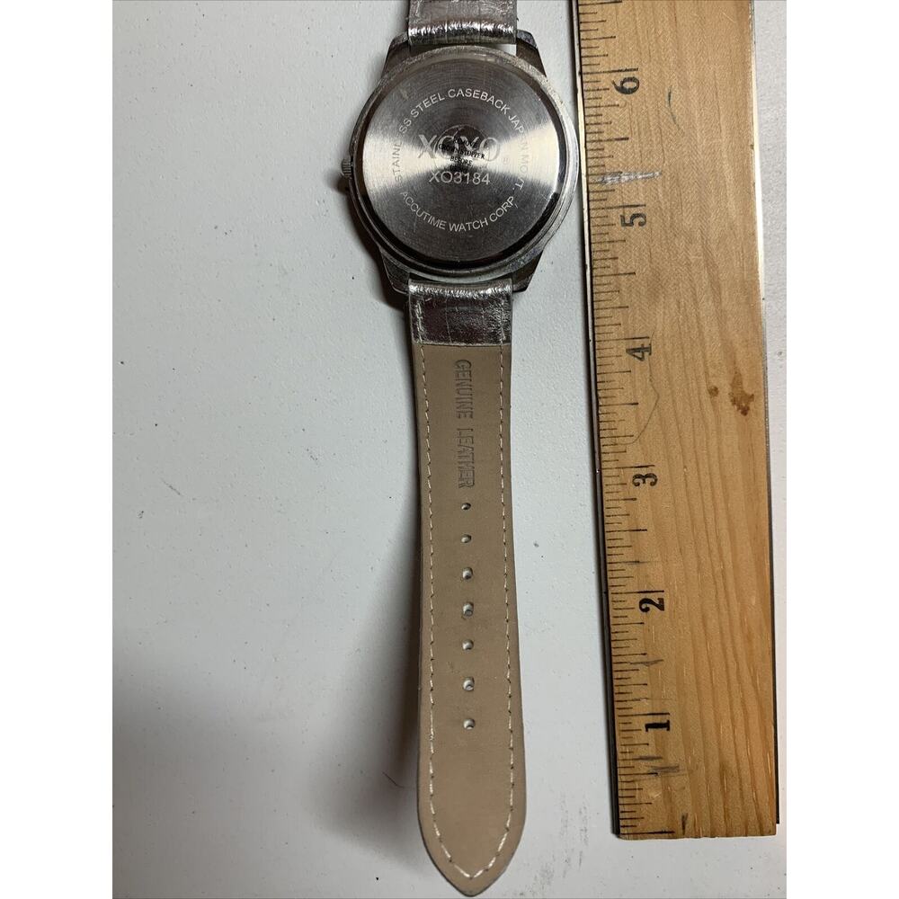 XOXO by Accutime Silvertone and Rhinestone Quartz Watch Paisley Silver Leather - Picture 6 of 6